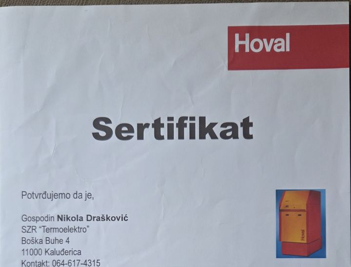 Hoval sertifikat na ime Nikole Draškovića, 2010.