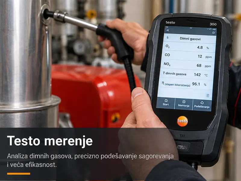 Merenje dimnih gasova Testo analizatorom tokom podešavanja gorionika.