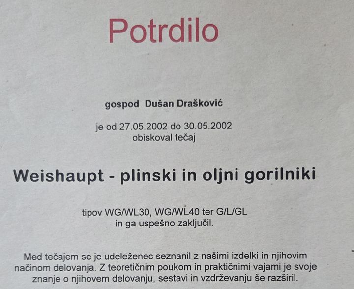 Weishaupt potvrda, Dušan Drašković, 2002.